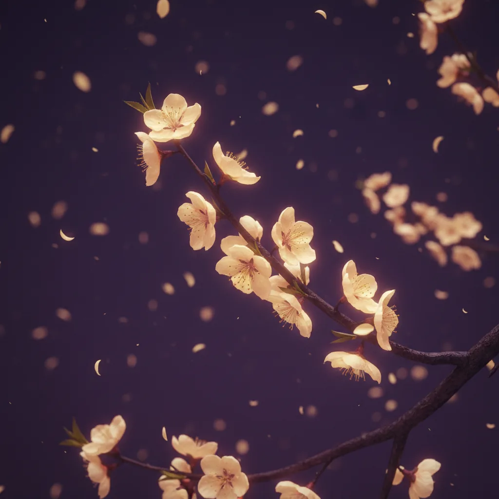 桃花枝金色花瓣示意圖